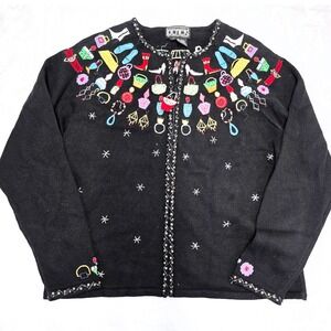 Vintage Berek Black Cardigan Sweater Womens Embellished Shoes Handbags Jewelry‎